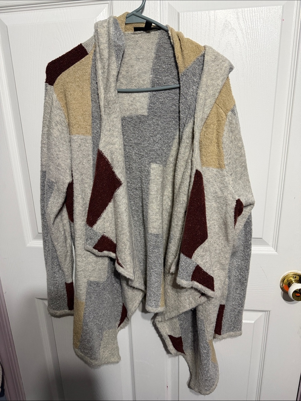 Lane Bryant Gray, Cream & Brown Geometric Open-Front Cardigan